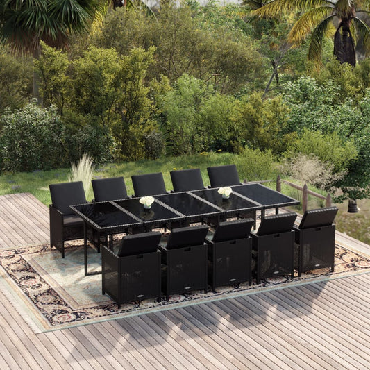 11-Delige Tuinset Met Kussens Poly Rattan Zwart