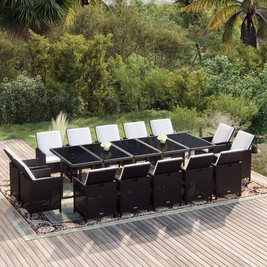 15-Delige Tuinset Met Kussens Poly Rattan Zwart