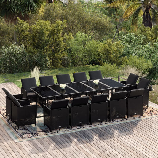 15-Delige Tuinset Met Kussens Poly Rattan Zwart