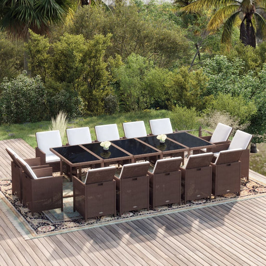 15-Delige Tuinset Met Kussens Poly Rattan Bruin