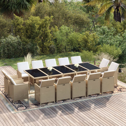 15-Delige Tuinset Met Kussens Poly Rattan Beige
