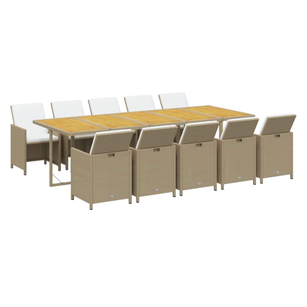 11-Delige Tuinset Met Kussens Poly Rattan Beige