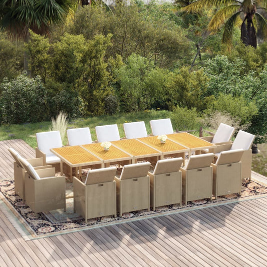 15-Delige Tuinset Met Kussens Poly Rattan Beige