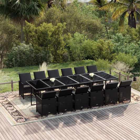 13-Delige Tuinset Met Kussens Poly Rattan Zwart