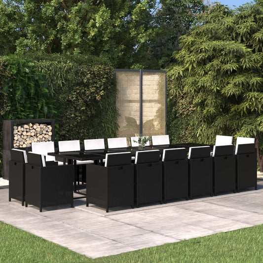 17-Delige Tuinset Met Kussens Poly Rattan Zwart