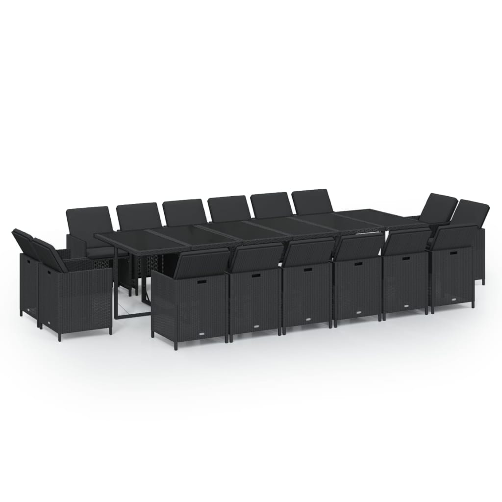 17-Delige Tuinset Met Kussens Poly Rattan Zwart