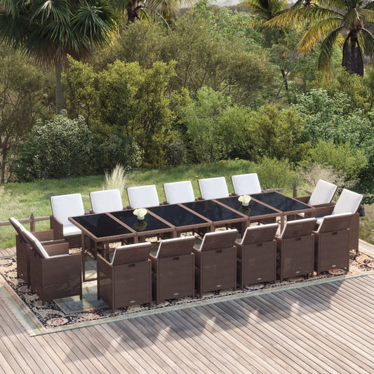 17-Delige Tuinset Met Kussens Poly Rattan Bruin