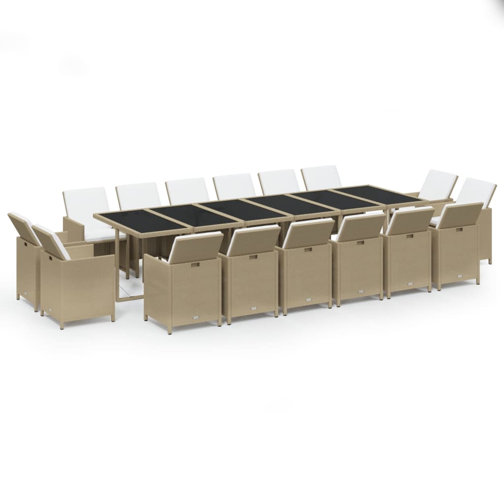 17-Delige Tuinset Met Kussens Poly Rattan Beige