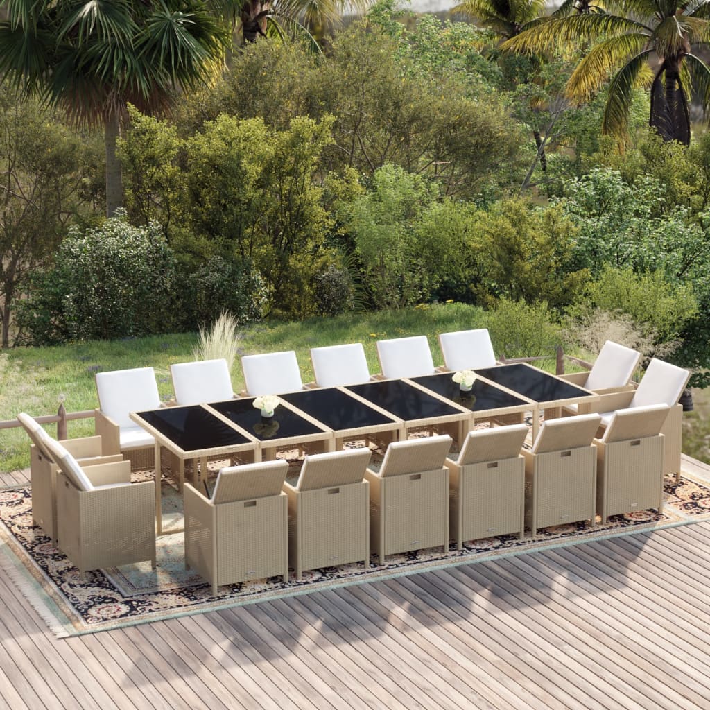 17-Delige Tuinset Met Kussens Poly Rattan Beige