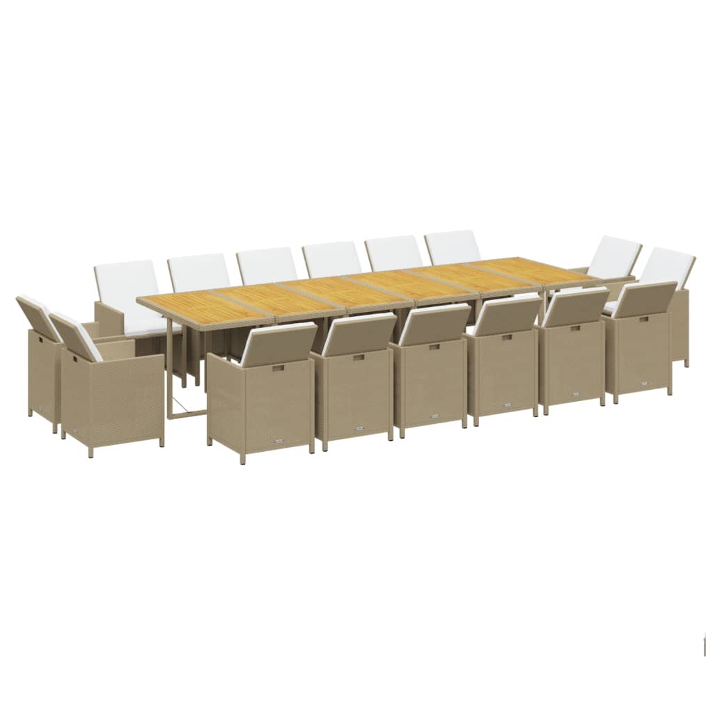 17-Delige Tuinset Met Kussens Poly Rattan Beige