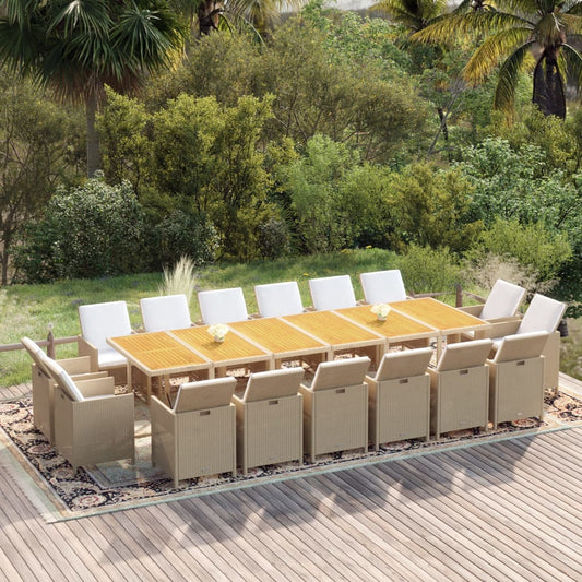 17-Delige Tuinset Met Kussens Poly Rattan Beige