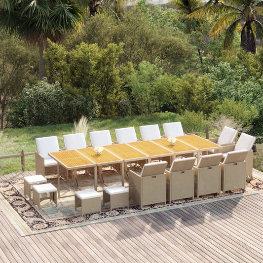 17-Delige Tuinset Met Kussens Poly Rattan Beige