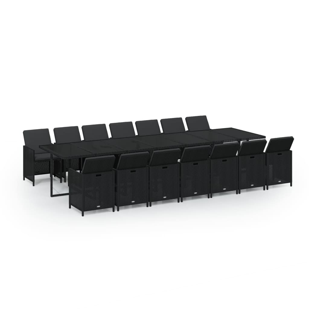 15-Delige Tuinset Met Kussens Poly Rattan Zwart