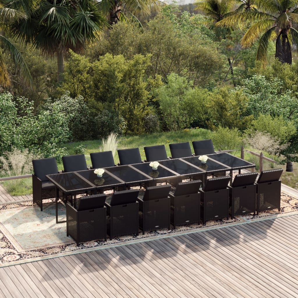 15-Delige Tuinset Met Kussens Poly Rattan Zwart