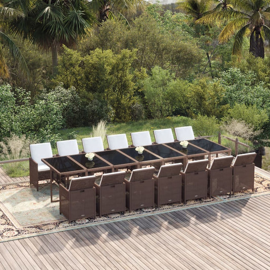 15-Delige Tuinset Met Kussens Poly Rattan Bruin