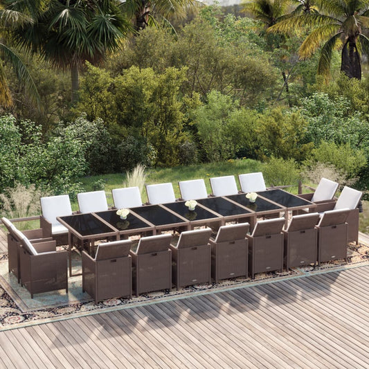 19-Delige Tuinset Met Kussens Poly Rattan Bruin