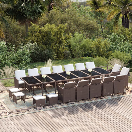 19-Delige Tuinset Met Kussens Poly Rattan Bruin