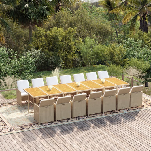 15-Delige Tuinset Met Kussens Poly Rattan Beige