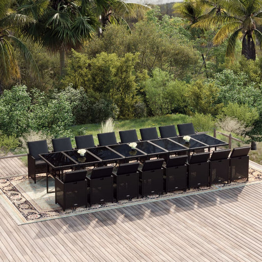 17-Delige Tuinset Met Kussens Poly Rattan Zwart