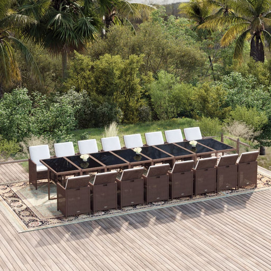 17-Delige Tuinset Met Kussens Poly Rattan Bruin