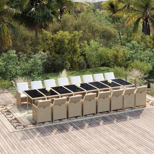 17-Delige Tuinset Met Kussens Poly Rattan Beige
