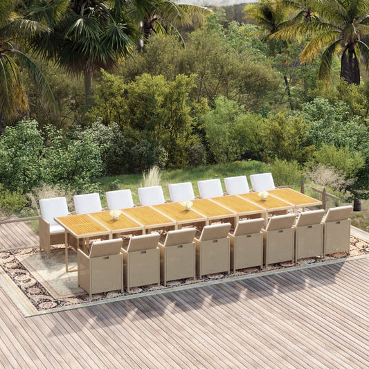 17-Delige Tuinset Met Kussens Poly Rattan Beige