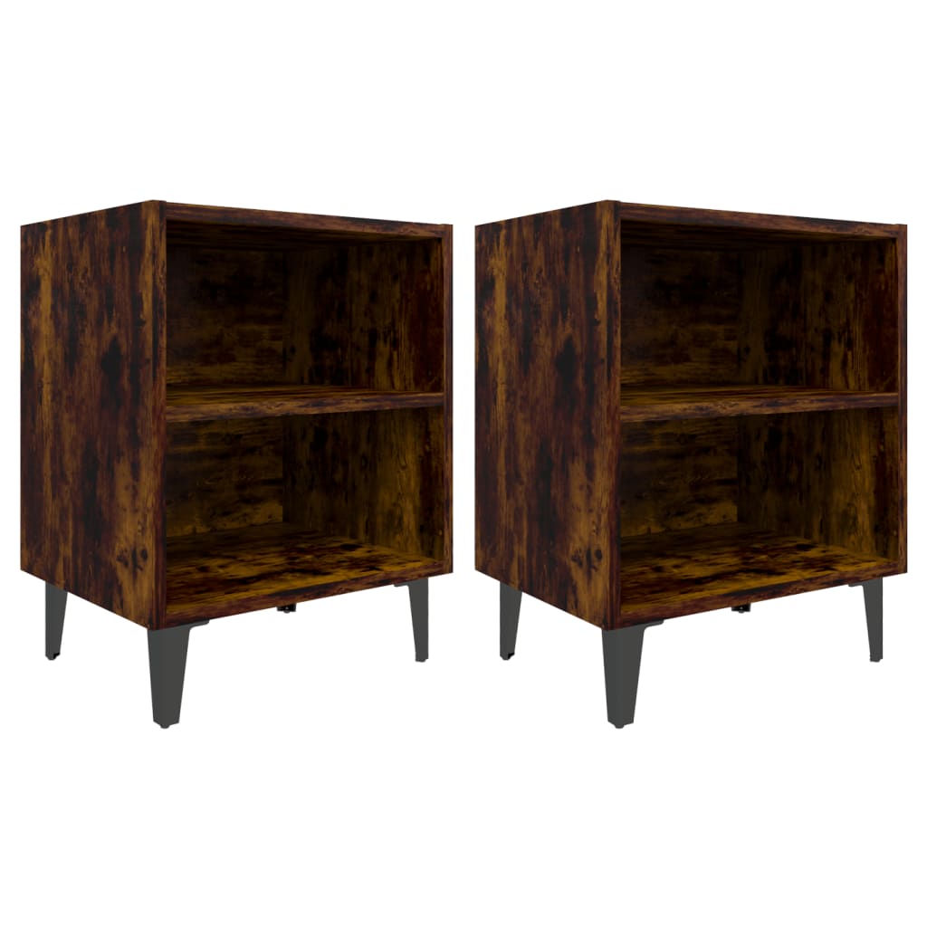 Nachtkastjes 2 St Met Metalen Poten 40X30X50 Cm Gerookt Eiken