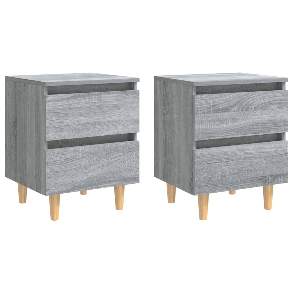 Nachtkastjes 2 St Met Houten Poten 40X35X50 Cm Grijs Sonoma