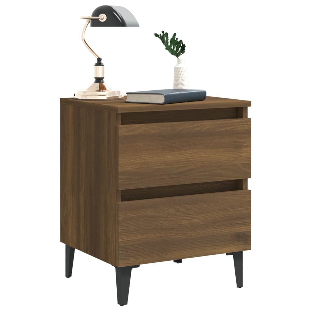 Nachtkastjes 2 St Met Metalen Poten 40X35X50 Cm Bruineikenkleur