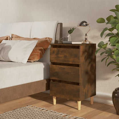 Nachtkastjes 2 St Met Houten Poten 40X35X69 Cm Gerookt Eiken