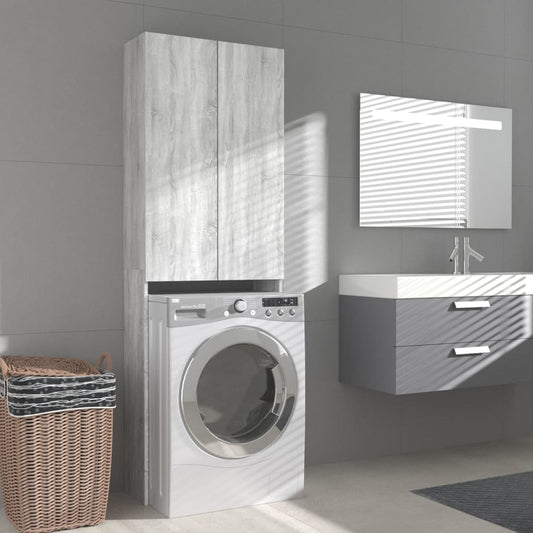 Wasmachinekast 64X25,5X190 Cm Grijs Sonoma Eikenkleurig