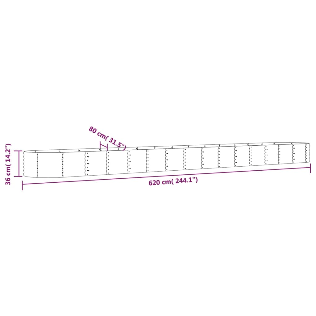 Plantenbak 620X80X36 Cm Gepoedercoat Staal Antracietkleurig
