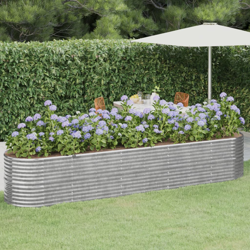 Plantenbak 368X80X68 Cm Gepoedercoat Staal Zilverkleurig