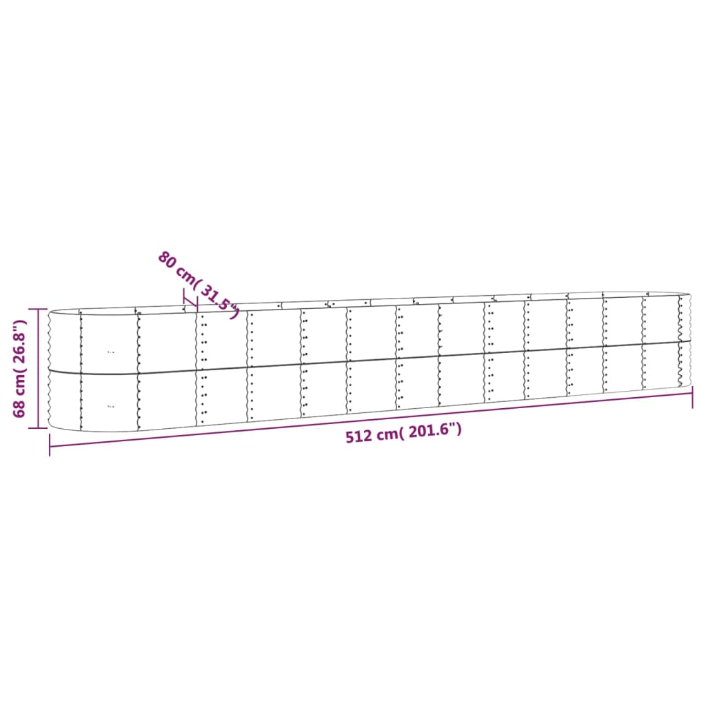 Plantenbak 512X80X68 Cm Gepoedercoat Staal Zilverkleurig