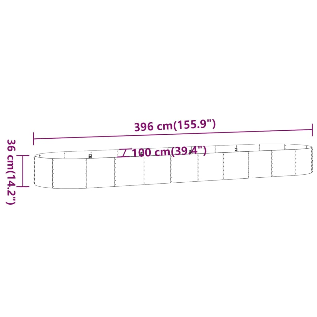 Plantenbak 396X100X36 Cm Gepoedercoat Staal Grijs