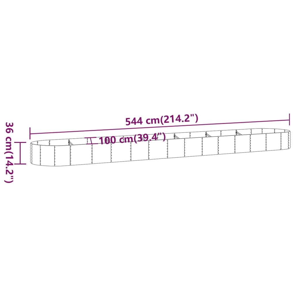 Plantenbak 544X100X36 Cm Gepoedercoat Staal Zilverkleurig