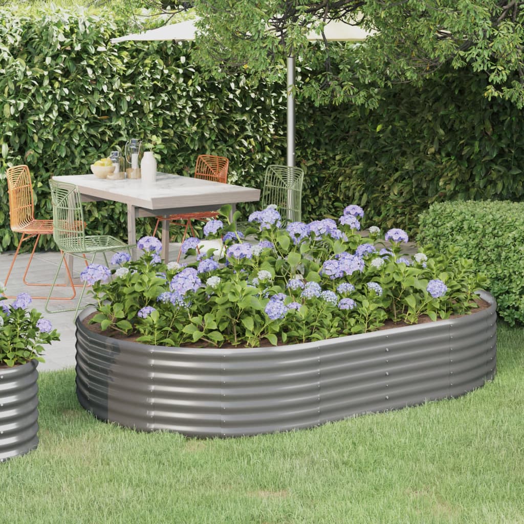 Plantenbak 214X140X36 Cm Gepoedercoat Staal Grijs