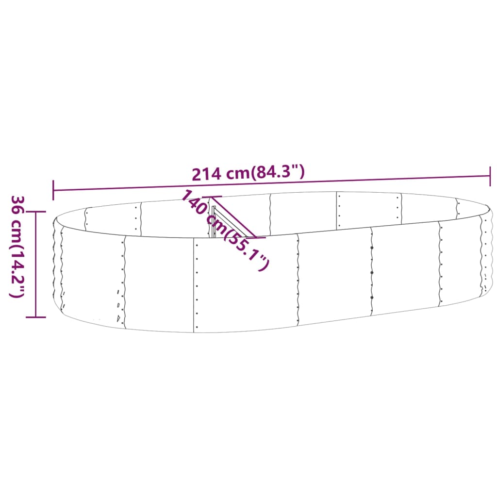 Plantenbak 214X140X36 Cm Gepoedercoat Staal Zilverkleurig