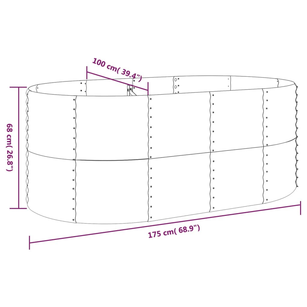 Plantenbak 175X100X68 Cm Gepoedercoat Staal Grijs