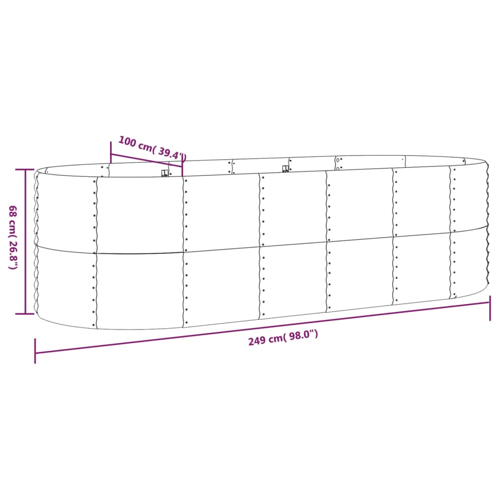 Plantenbak 249X100X68 Cm Gepoedercoat Staal Zilverkleurig