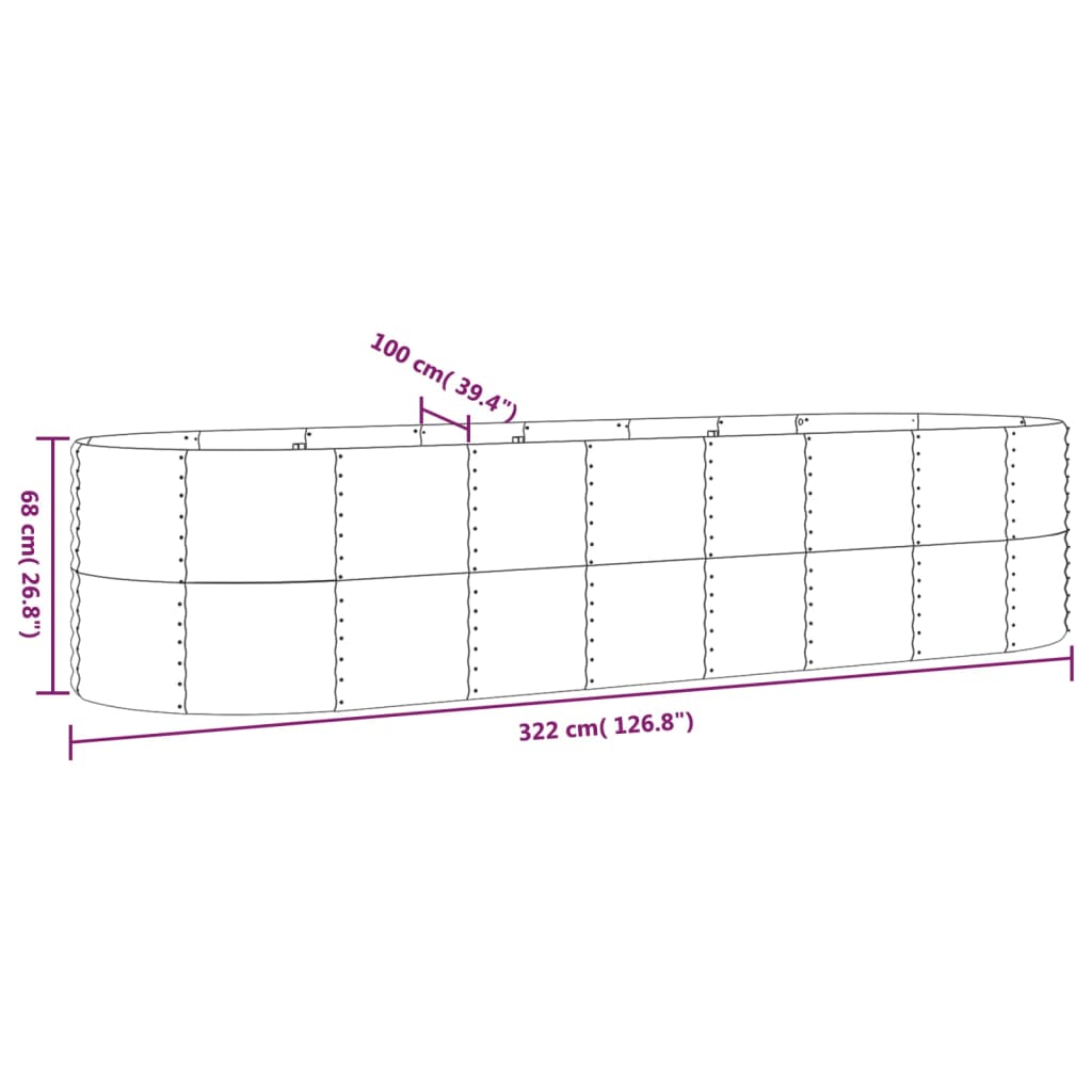 Plantenbak 322X100X68 Cm Gepoedercoat Staal Bruin