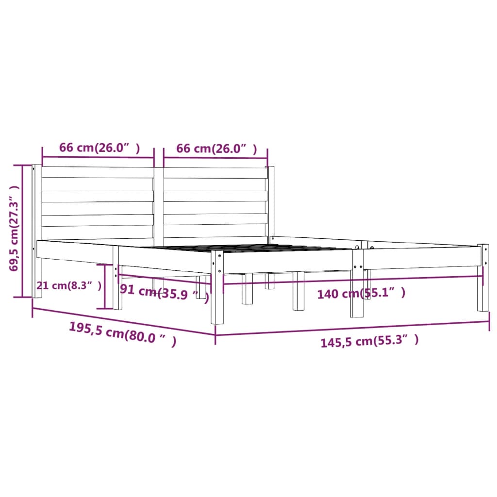 Bedframe Massief Grenenhout 140X190 Cm