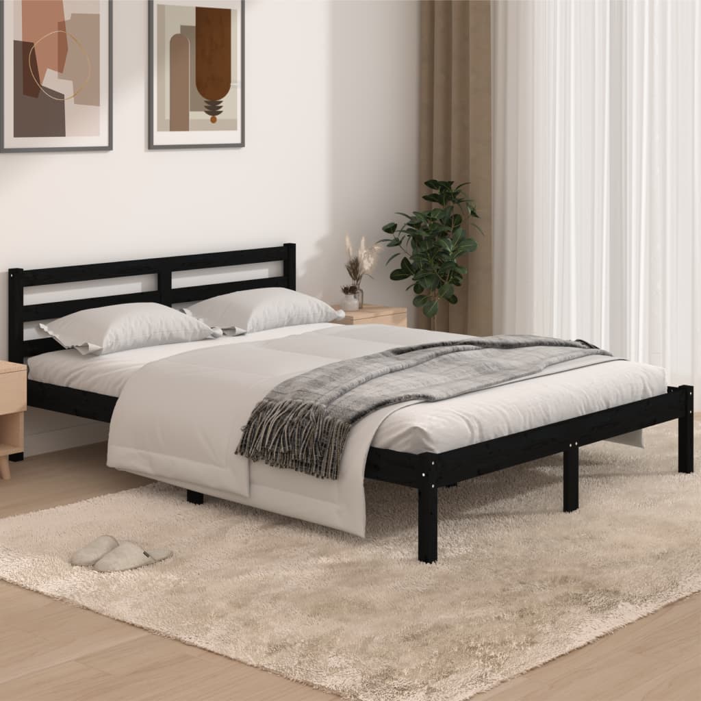 Bedframe Massief Grenenhout Zwart 140X190 Cm