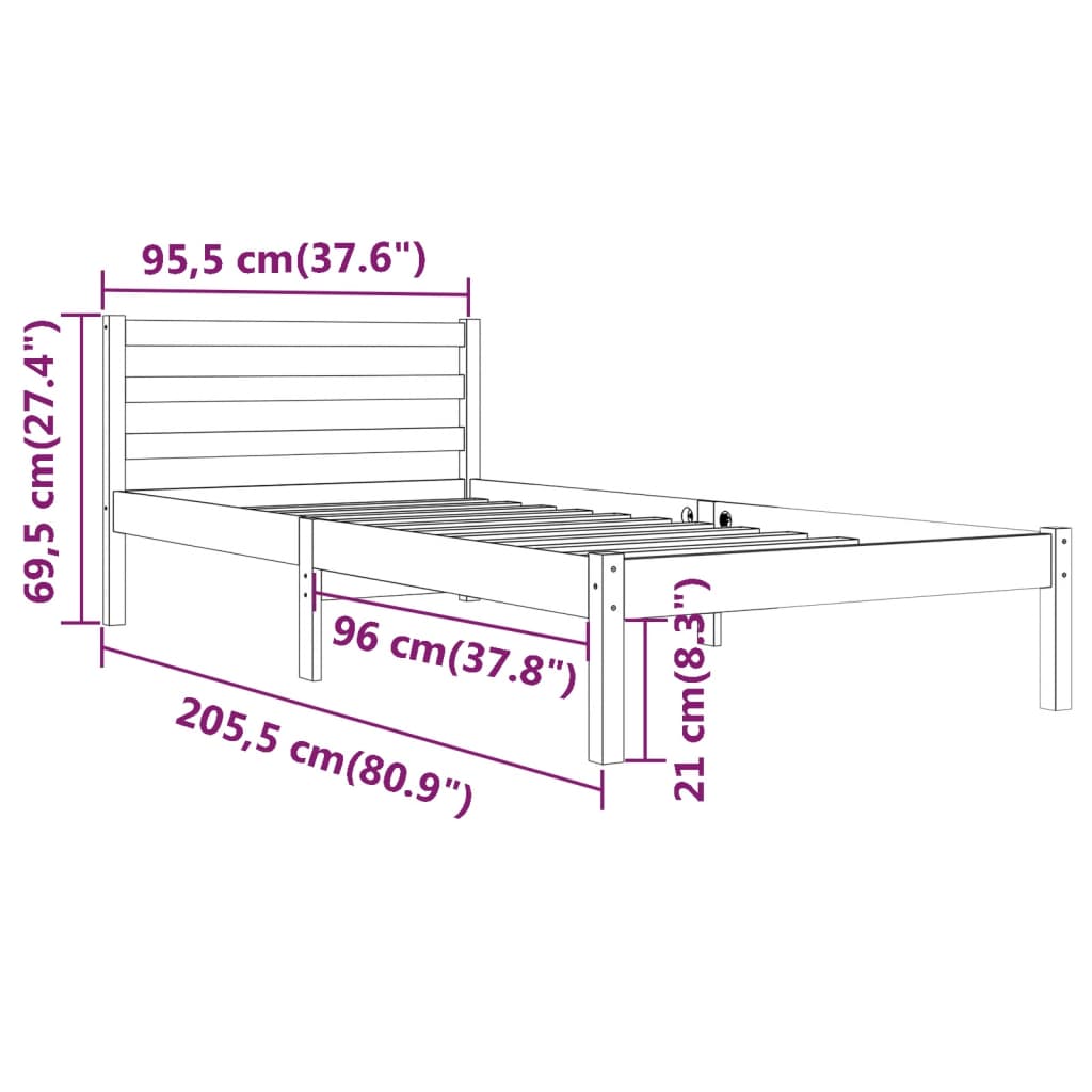 Bedframe Massief Grenenhout Honingbruin 90X200 Cm