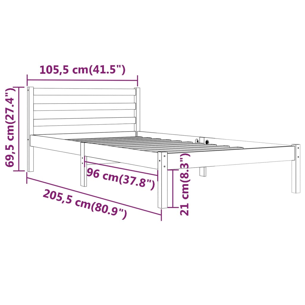 Bedframe Massief Grenenhout Wit 100X200 Cm