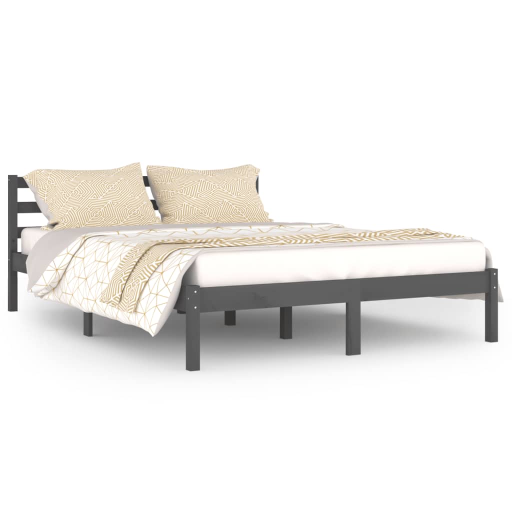 Bedframe Massief Grenenhout Grijs 140X200 Cm