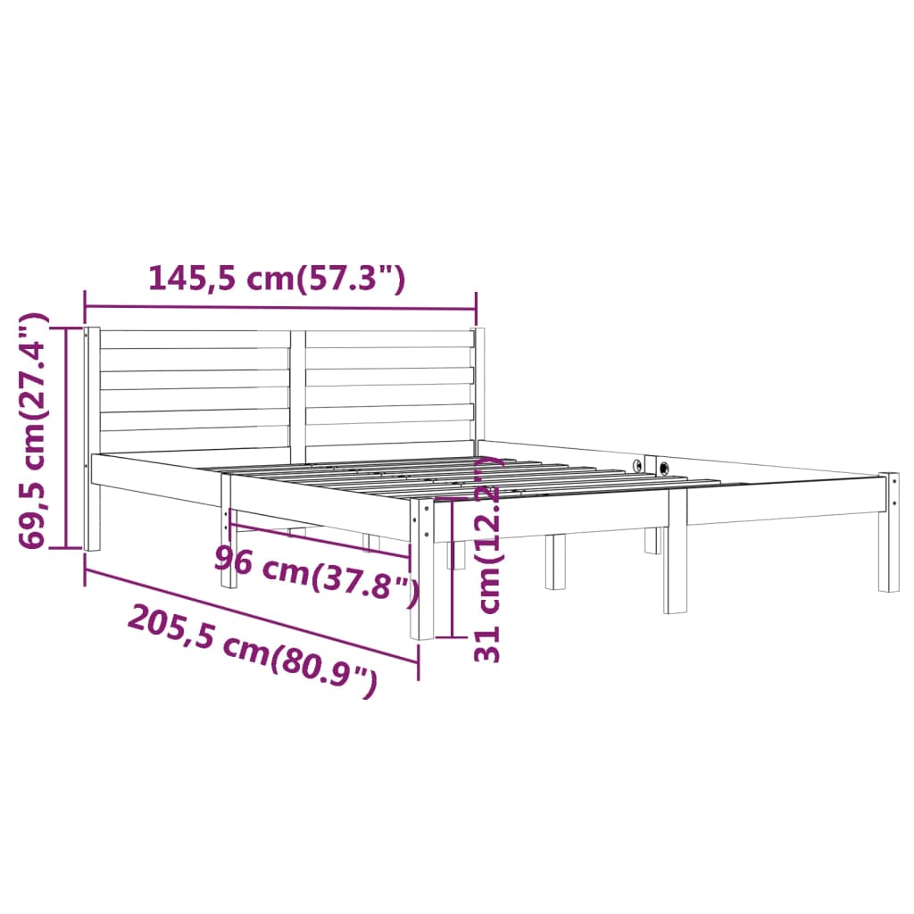 Bedframe Massief Grenenhout Grijs 140X200 Cm