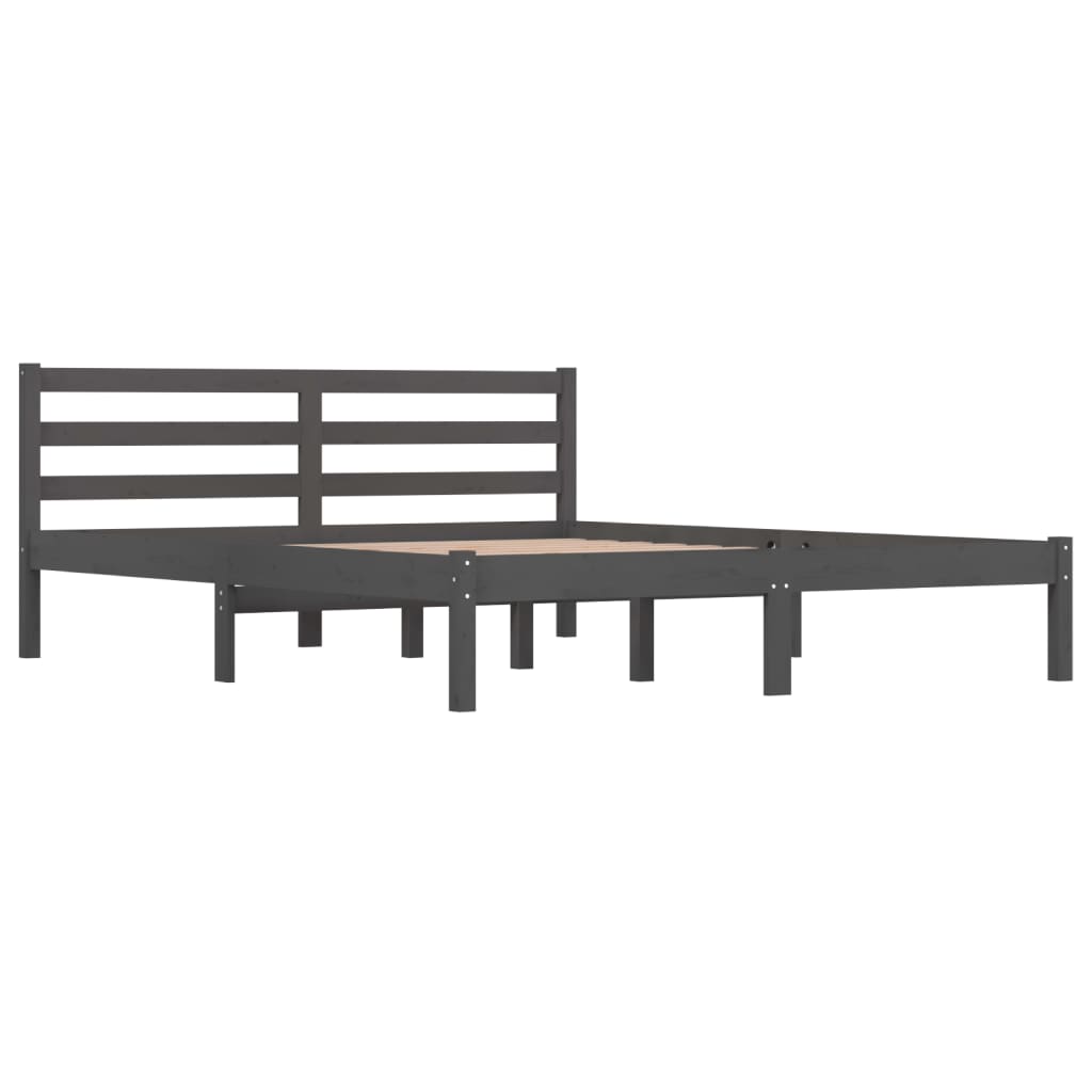 Bedframe Massief Grenenhout Grijs 150X200 Cm 5Ft King Size