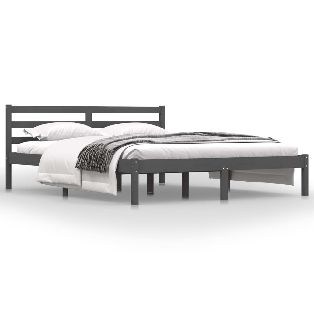 Bedframe Massief Grenenhout Grijs 150X200 Cm 5Ft King Size
