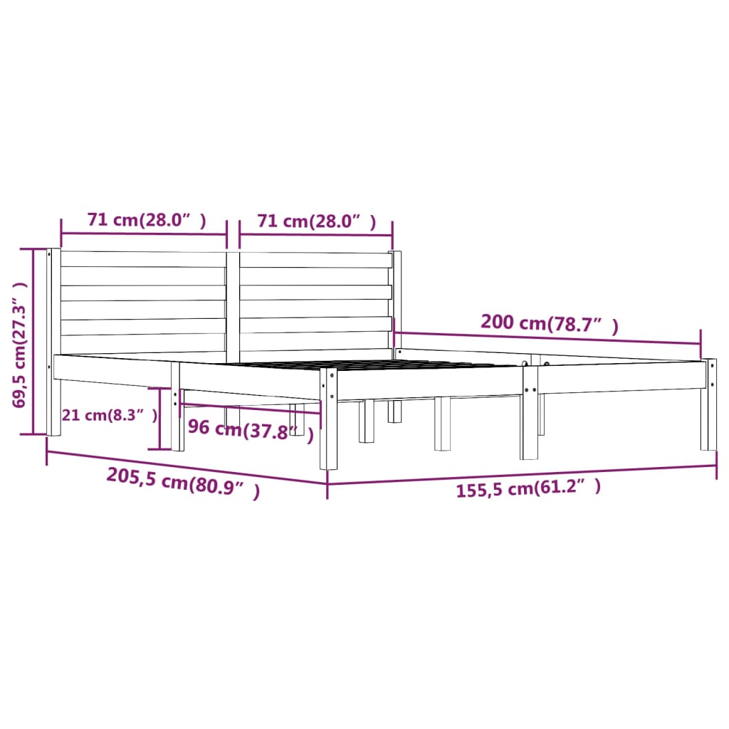 Bedframe Massief Grenenhout Grijs 150X200 Cm 5Ft King Size